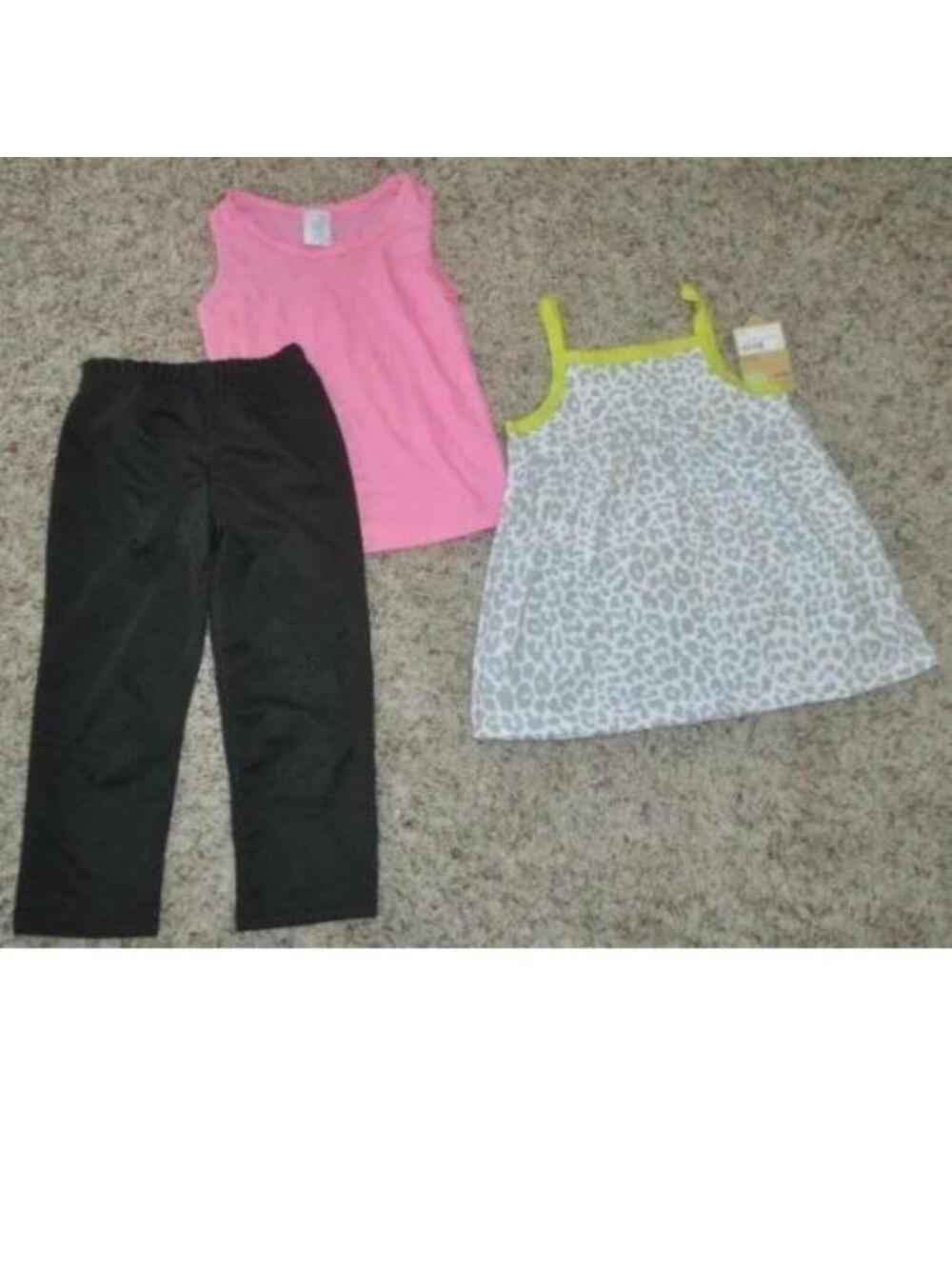 3 Girls Tank Top, Babydoll Shirt & Pants 4T Pink Cheetah Black Set
